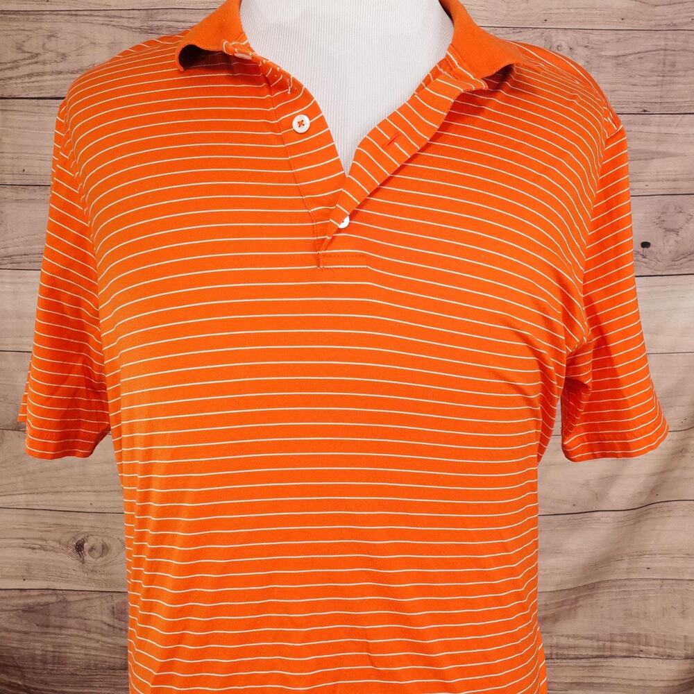 Bobby Jones Polo Shirt Mens Large Orange White Stripe 100% Cotton Golf Casual‎